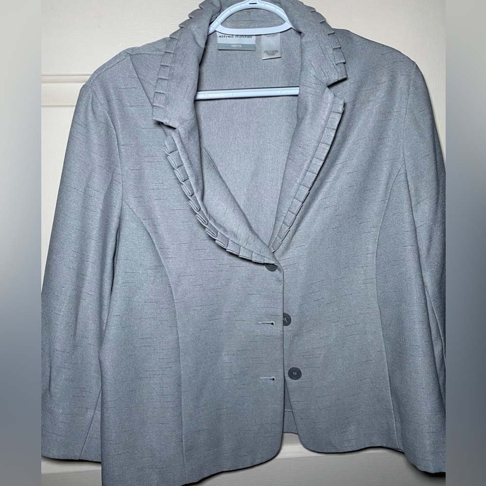 Alfred Dunner Women’s Blazer Jacket Gray 3-Button Gray Trim Notch Collar‎ 16P